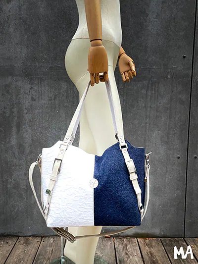 Le sac Elle et Lui — fait à partir de la robe de mariage de la maman de Marie