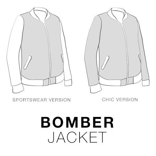 A black and white sketch of a Bomber-style jacket.