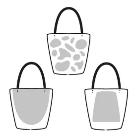 A black and white sketch of a tote bag with clean lines.