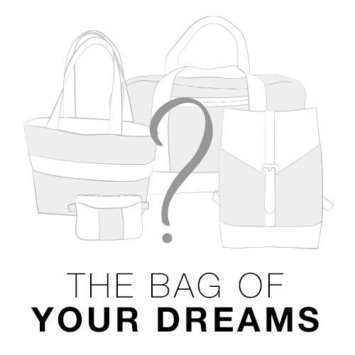 A set of black-and-white sketches of various bag formats.