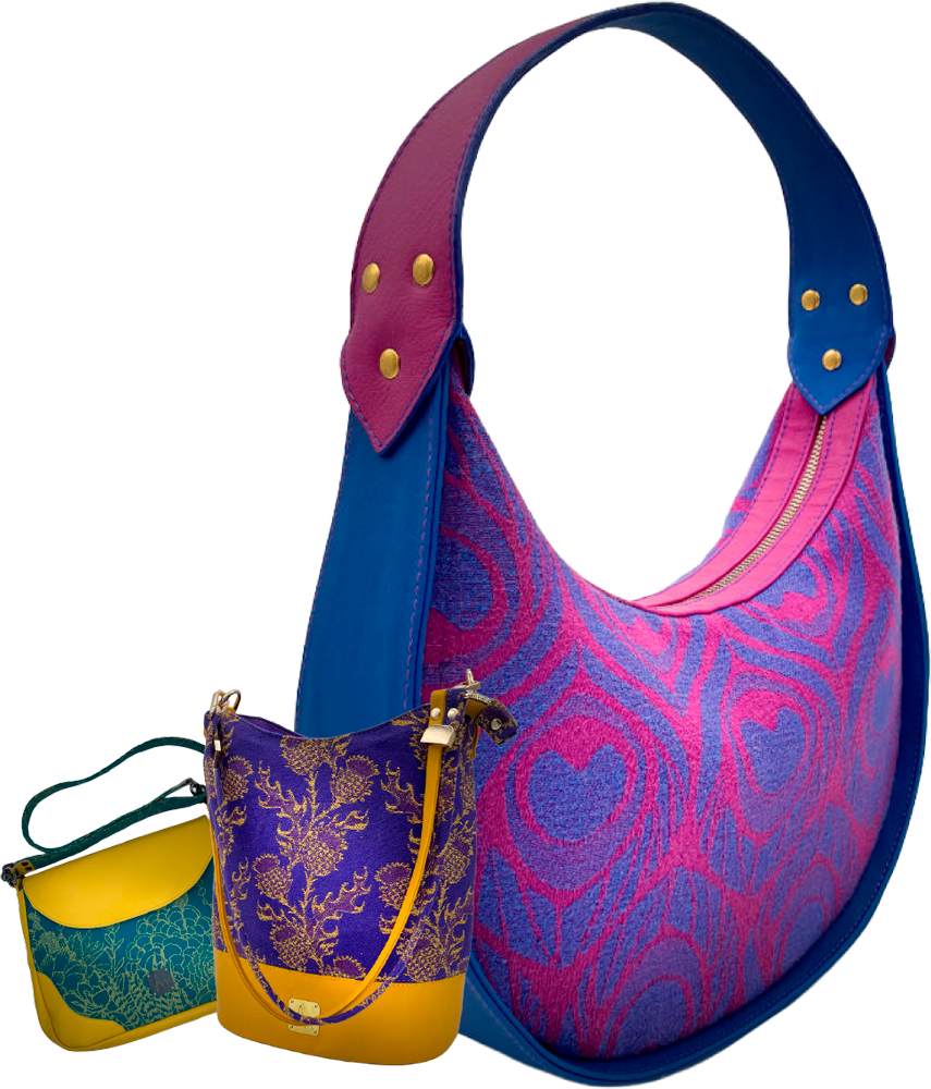 Trio de trois sacs haut-de-gamme colorés et de formes variées