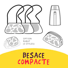 Un croquis en noir et blanc d'une petite besace zippée.