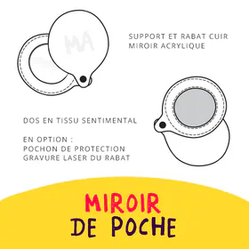 Un croquis en noir et blanc d'un miroir de poche avec son rabat.