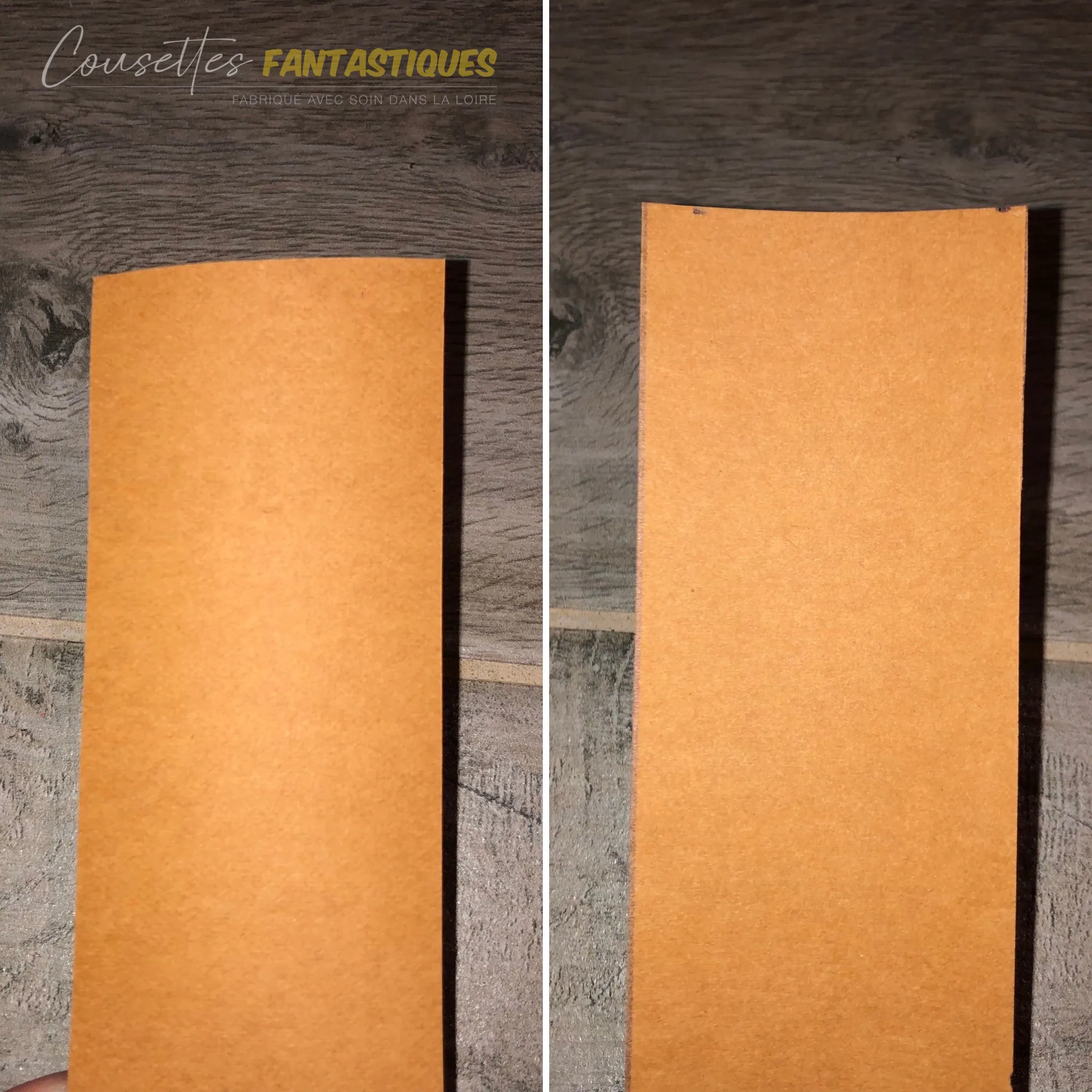Back and front view of a piece of Kraft-Tex