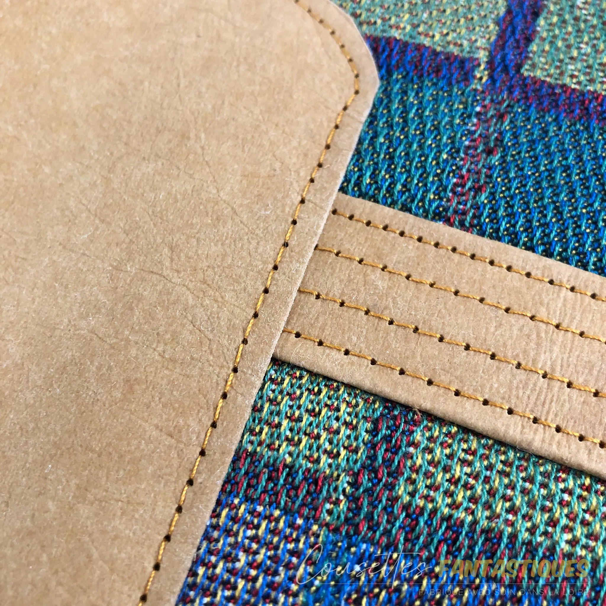 Closeup of topstitching on Kraft-Tex