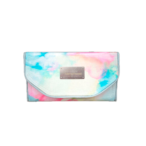 A wallet made from a hand-painted silk scarf and bubblegum pink poplin.