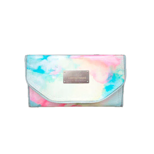 A wallet made from a hand-painted silk scarf and bubblegum pink poplin.